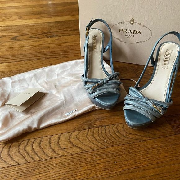 PRADA Beautiful 39.5 Blue Platform Heel, sling back Peep Toe 👠 - Picture 6 of 11